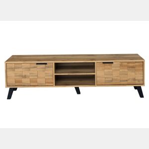 Móvel TV moderno com efeito madeira com 2 portas e 2 compartimentos abertos 160x35x45cm