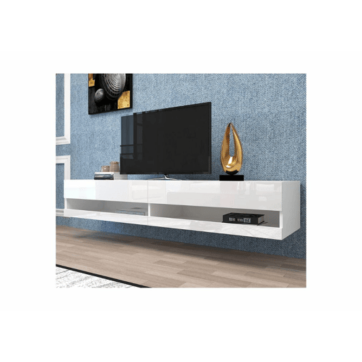 Móvel TV LED com iluminação LED com muito espaço de arrumação 140x40x30,5cm branco Móvel TV LED com iluminação LED com muito espaço de arrumação 140x40x30,5cm branco