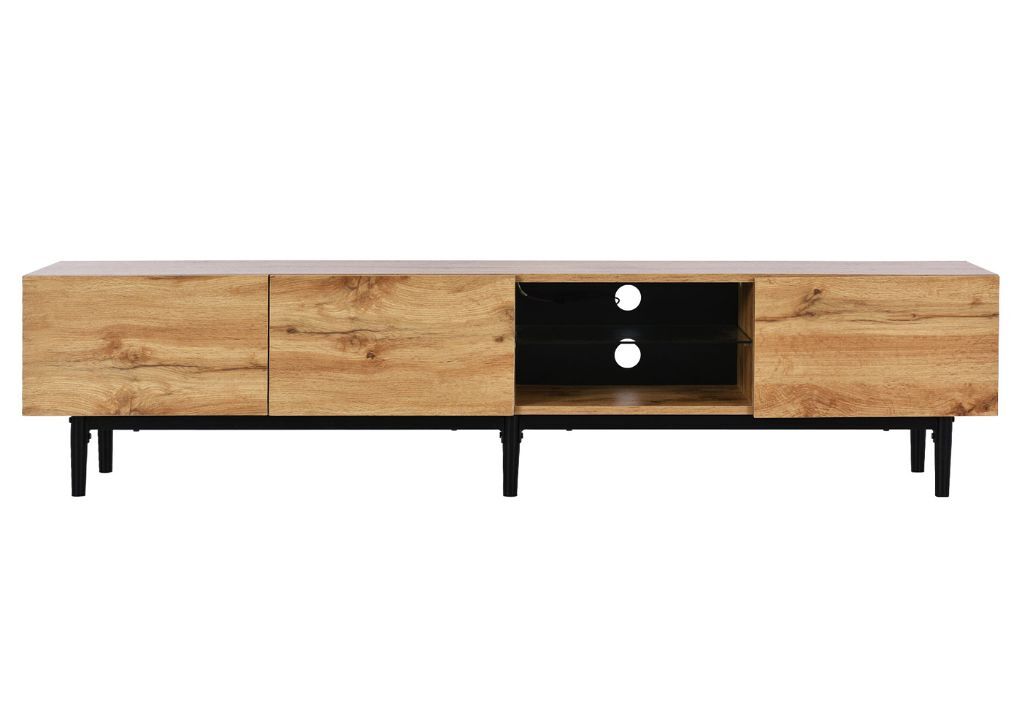 Mueble de TV moderno con efecto madera y luces LED variables