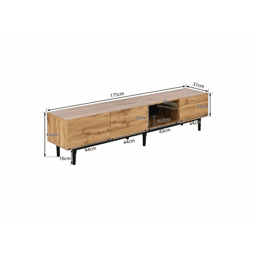 Suporte de TV moderno com efeito de grão de madeira e luzes LED reguláveis