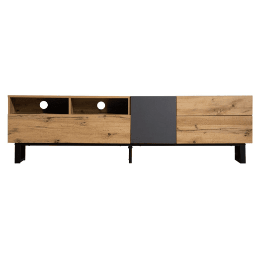 Móvel de TV moderno em cores contrastantes com veios de madeira e cinza 180 cm