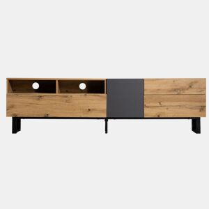 Móvel de TV moderno em cores contrastantes com veios de madeira e cinza 180 cm