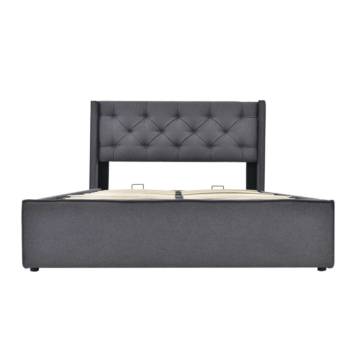 Cama de matrimonio de algodón con almacenaje 151x203 Gris Oscuro