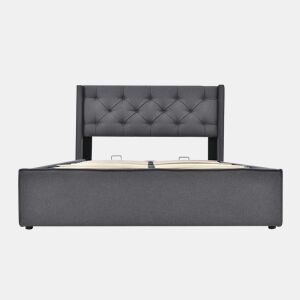 Cama de casal de algodão 140x200cm com armazenamento,cinza escuro