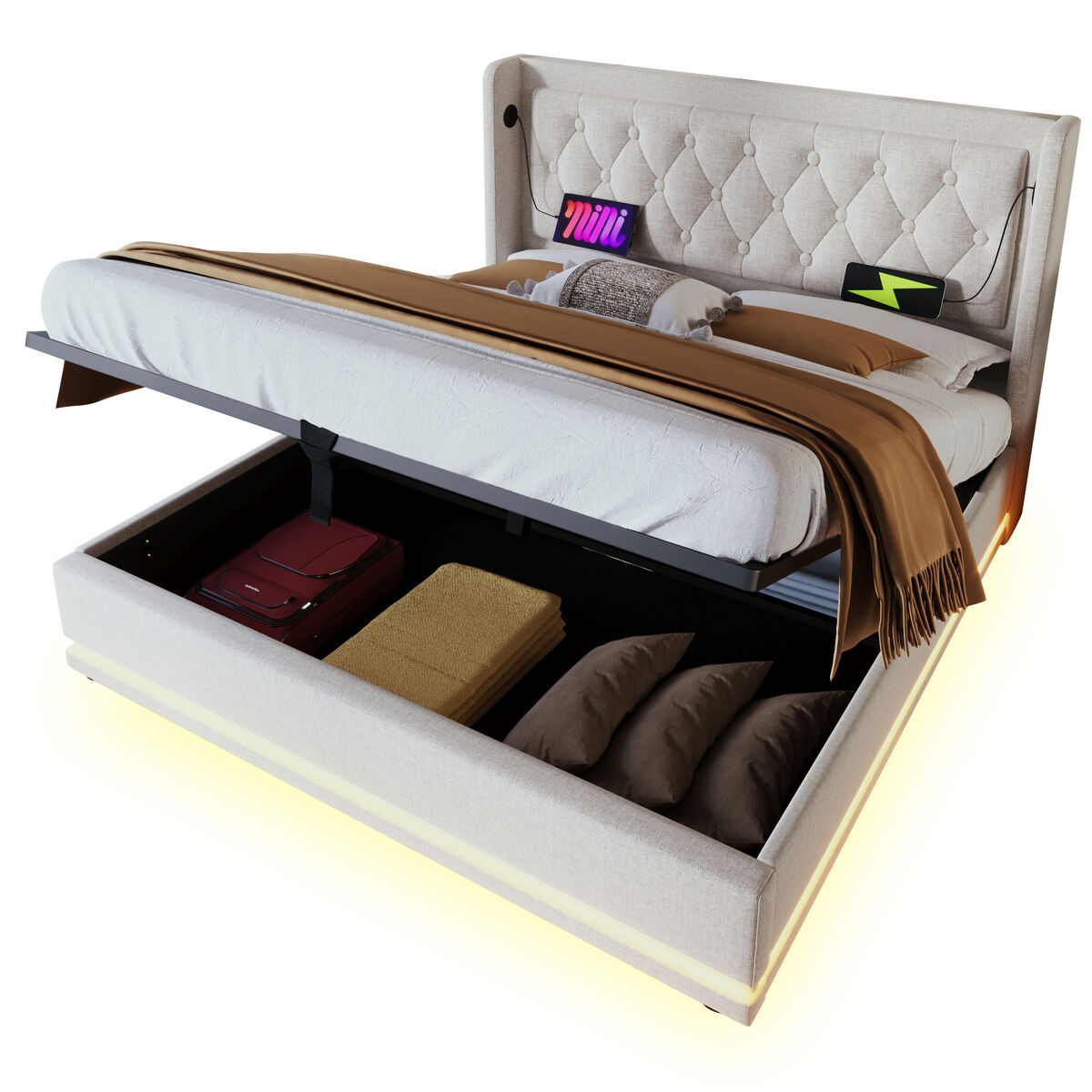 Cama de matrimonio de algodón con almacenaje 190x210
