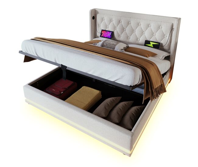 Cama de matrimonio de algodón con almacenaje 190x210