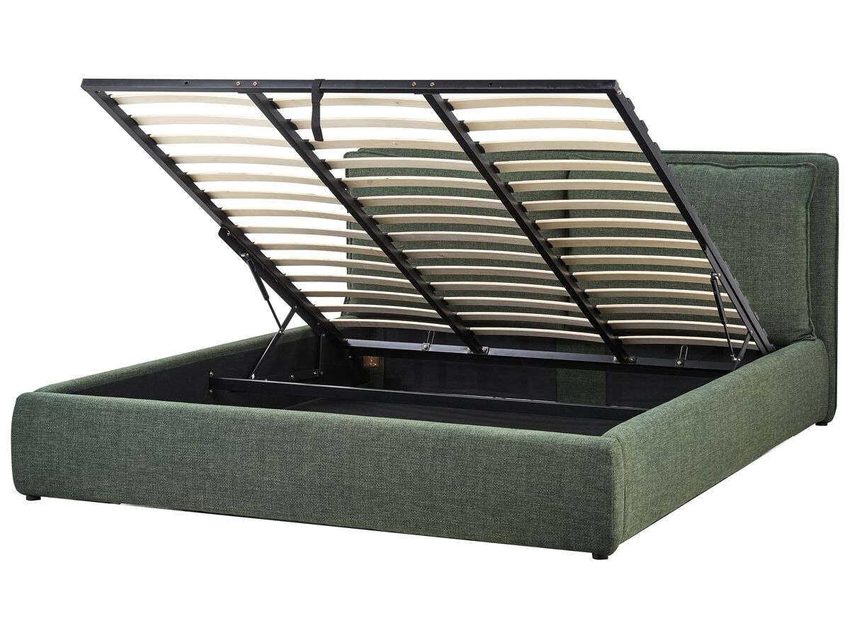 Beliani Cama con almacenaje Poliéster BAJONNA 204x235 Verde Oscuro