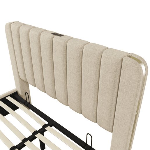 Cama de casal de linho 140x200cm com armazenamento,bege