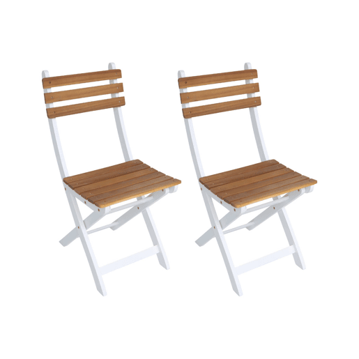 Cadeira de jardim dobrável de acácia, set de 2, Calena, Branco, 40x103.5x12 cm