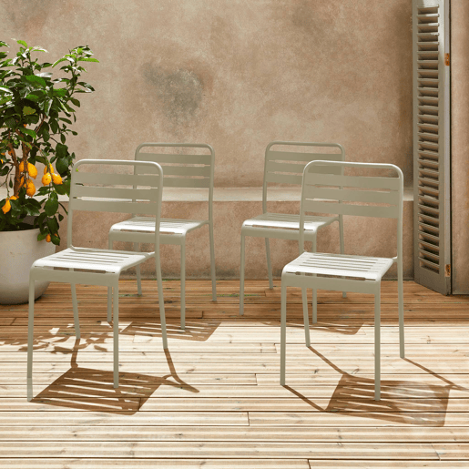 Cadeira de jardim em aço, set de 4, Amelia, Beige, 44x52x79 cm