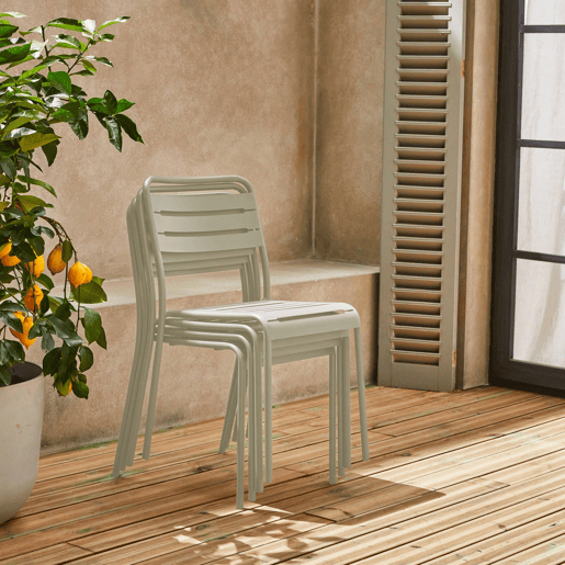 Cadeira de jardim em aço, set de 4, Amelia, Beige, 44x52x79 cm