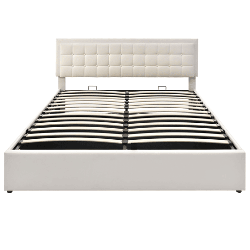 Cama de casal de pu 180x200cm com armazenamento e luz led,branco