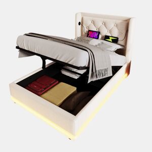 Cama de solteiro de algodão 90x200cm com armazenamento,luz led,bege