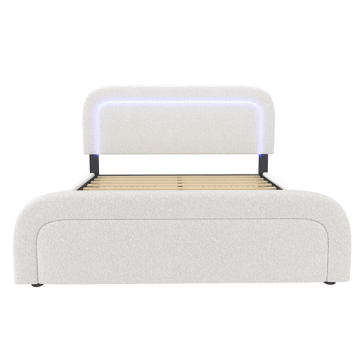 Cama de casal de pele sintética 140x200cm com 4 gavetas,luz led,branco