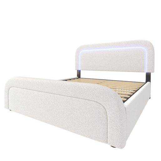 Cama de casal de pele sintética 140x200cm com 4 gavetas,luz led,branco