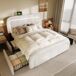 Cama de matrimonio de piel sintética con 4 cajónes 170x208 Cama de matrimonio de piel sintética con 4 cajónes 170x208 Blanco