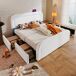 Cama de matrimonio de piel sintética con 4 cajónes 170x208 Cama de matrimonio de piel sintética con 4 cajónes 170x208 Blanco
