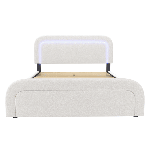 Cama de casal de pele sintética 160x200cm com 4 gavetas,luz led,branco