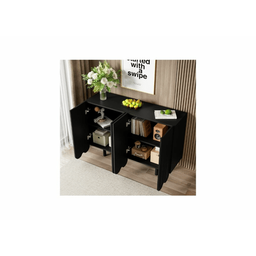 Aparador preto de 4 portas com padrão e arrumação 120*37,5*80,8 cm