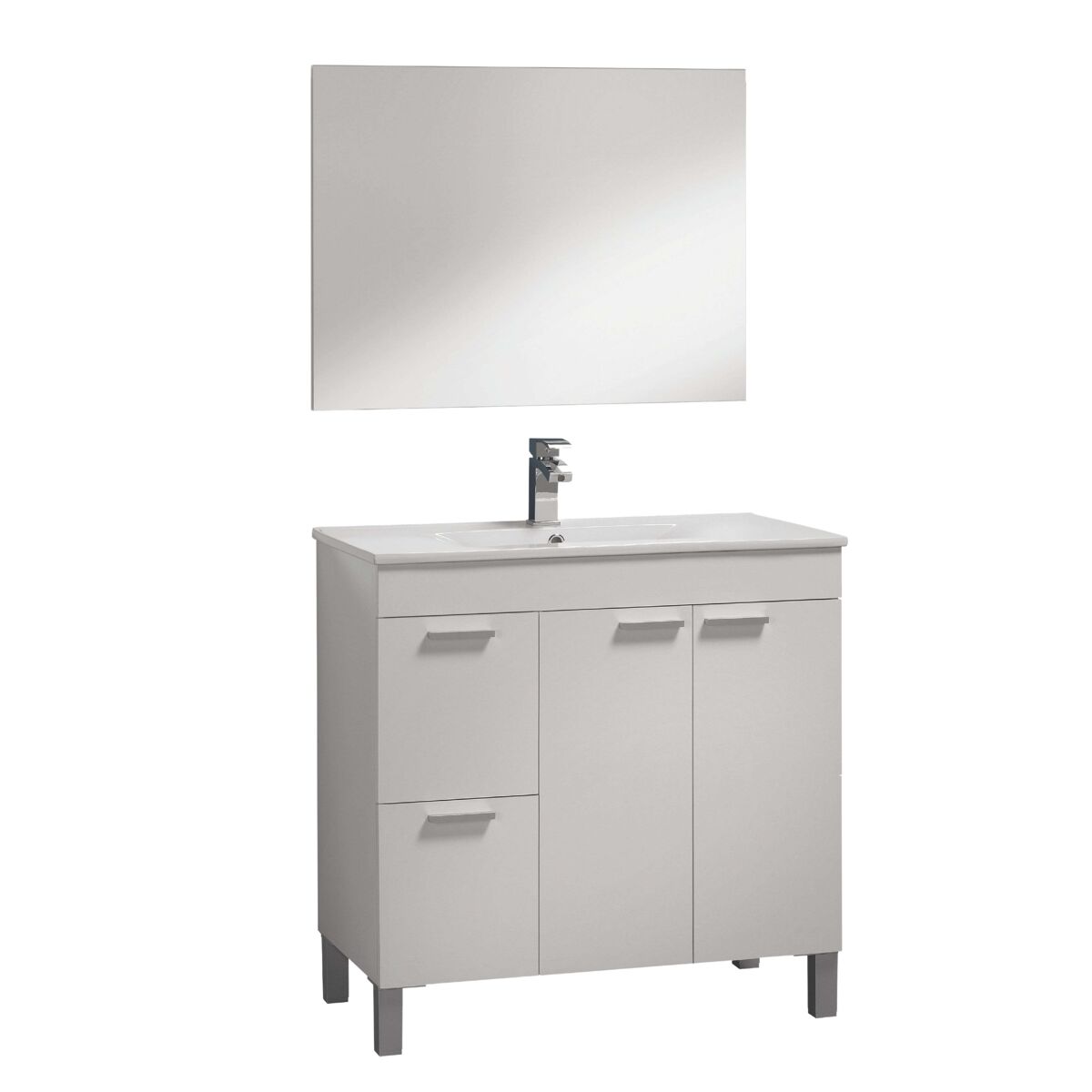 Mueble de baño sabela estilo contemporáneo en color blanco brillo con 2 cajones y 2 puertas 80x80x45 cm (lavabo opcional)