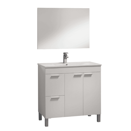 Armário de banheiro Sabela estilo contemporâneo em branco brilhante com 2 gavetas e 2 portas 80x80x45 cm (pia de PMMA)