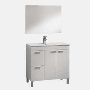 Armário de banheiro Sabela estilo contemporâneo em branco brilhante com 2 gavetas e 2 portas 80x80x45 cm (pia de PMMA)