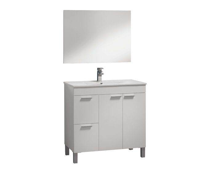 Mueble de baño sabela estilo contemporáneo en color blanco brillo con 2 cajones y 2 puertas 80x80x45 cm (lavabo opcional)