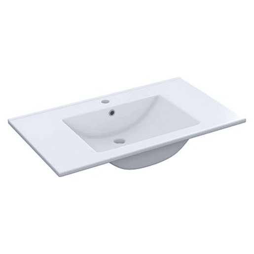 Armário de banheiro Sabela estilo contemporâneo em branco brilhante com 2 gavetas e 2 portas 80x80x45 cm (pia de PMMA)