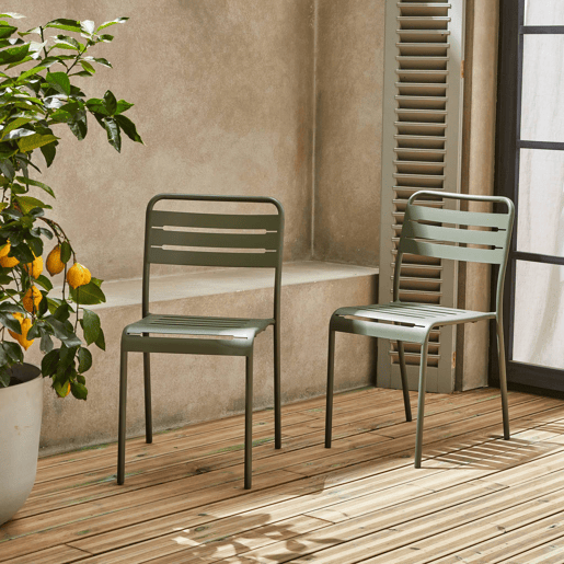 Cadeira de jardim em aço, set de 2, Amelia, Verde caqui, 44x52x79 cm