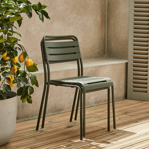 Cadeira de jardim em aço, set de 2, Amelia, Verde caqui, 44x52x79 cm