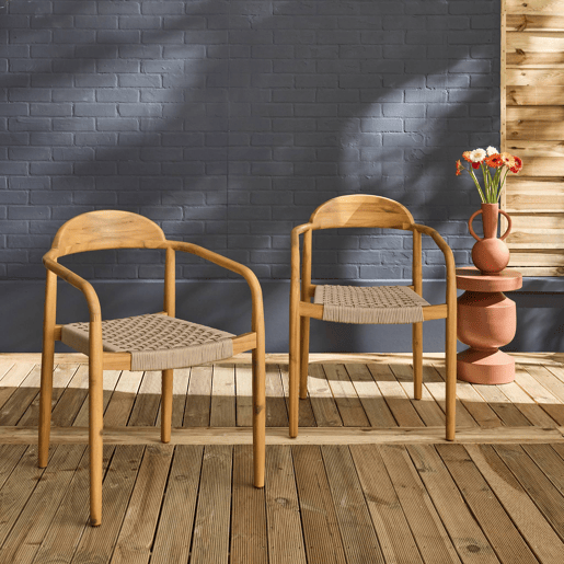 Cadeira de madeira de acácia, set de 2, Cerina, Beige, 55.5x55x79 cm