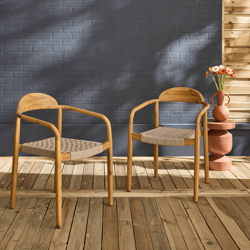 Cadeira de madeira de acácia, set de 2, Cerina, Beige, 55.5x55x79 cm