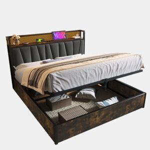 Cama de casal de linho 180x200cm com armazenamento,cinzento