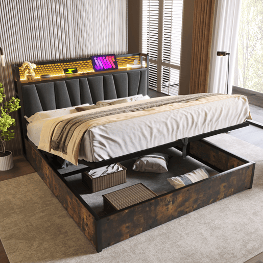 Cama de casal de linho 180x200cm com armazenamento,cinzento Cama de casal de linho 180x200cm com armazenamento,cinzento