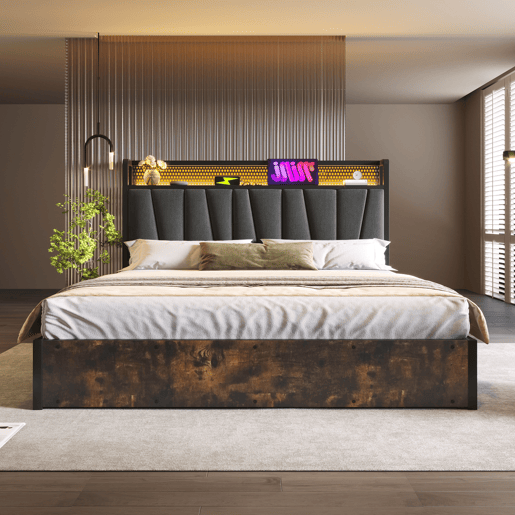 Cama de casal de linho 180x200cm com armazenamento,cinzento Cama de casal de linho 180x200cm com armazenamento,cinzento