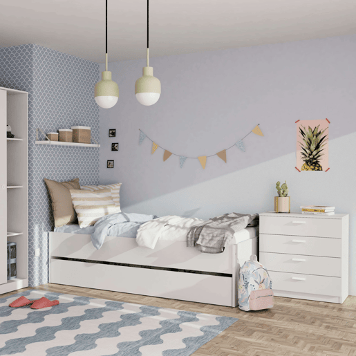 Cama de rodízio 105x190 cm, Cama de rodízio grande, Cama de casal Terai Youth branca Cama de rodízio 105x190 cm, Cama de rodízio grande, Cama de casal Terai Youth branca