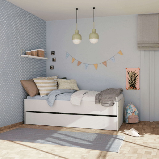 Cama de rodízio 105x190 cm, Cama de rodízio grande, Cama de casal Terai Youth branca Cama de rodízio 105x190 cm, Cama de rodízio grande, Cama de casal Terai Youth branca