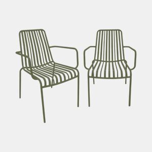 Cadeira de jardim empilhável em aço, set de 2, Florida, Verde caqui, 59x53.5x78 cm