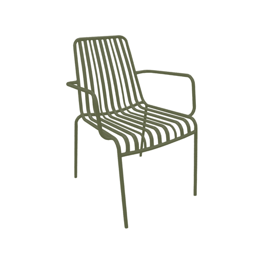 Cadeira de jardim empilhável em aço, set de 2, Florida, Verde caqui, 59x53.5x78 cm