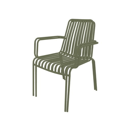 Cadeira de jardim empilhável em aço, set de 2, Florida, Verde caqui, 59x53.5x78 cm