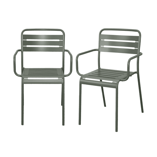 Cadeira de jardim em aço, set de 2, Amelia, Verde caqui, 50.4x53x79.5 cm