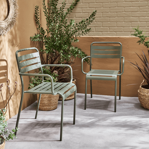 Cadeira de jardim em aço, set de 2, Amelia, Verde caqui, 50.4x53x79.5 cm