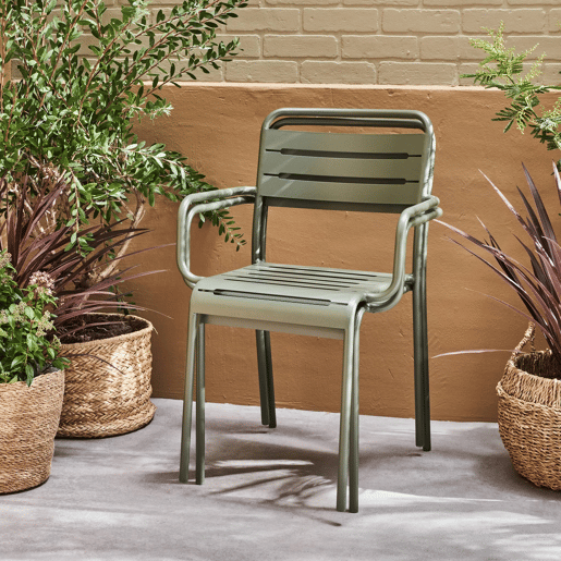 Cadeira de jardim em aço, set de 2, Amelia, Verde caqui, 50.4x53x79.5 cm