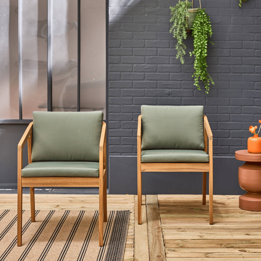 Cadeira de jardim em madeira de acácia, set de 2, Zamara, Verde caqui, 53x62x73 cm