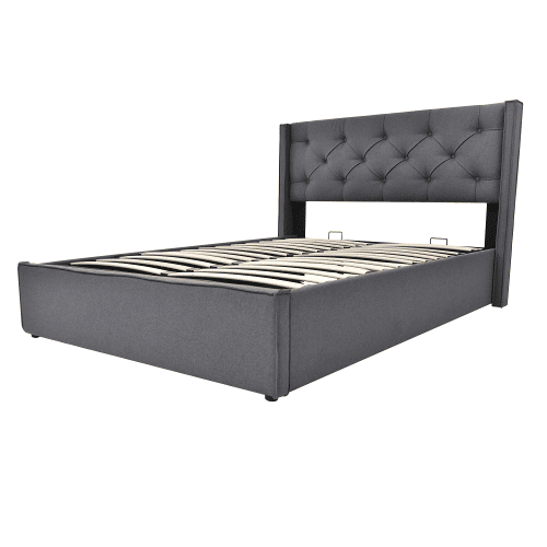 Cama de casal de algodão 160x200cm com armazenamento,cinza escuro