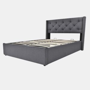 Cama de casal de algodão 160x200cm com armazenamento,cinza escuro