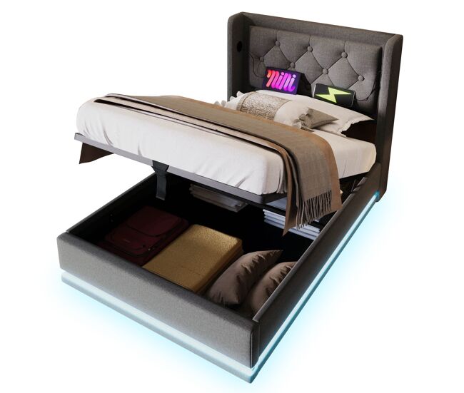 Cama individual de algodón con almacenaje 100x210