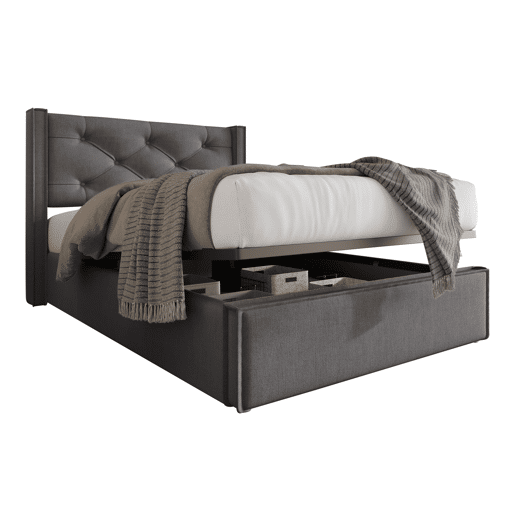 Cama de solteiro de algodão 90x200cm com armazenamento,cinzento oscuro