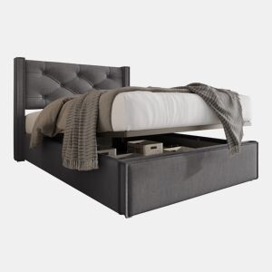 Cama de solteiro de algodão 90x200cm com armazenamento,cinzento oscuro