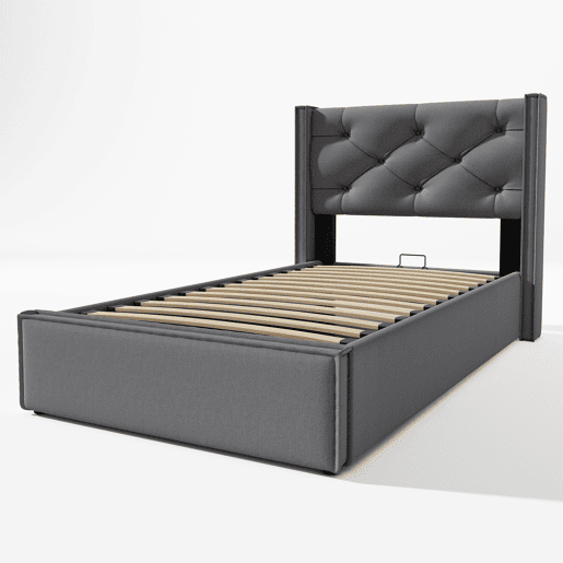 Cama de solteiro de algodão 90x200cm com armazenamento,cinzento oscuro